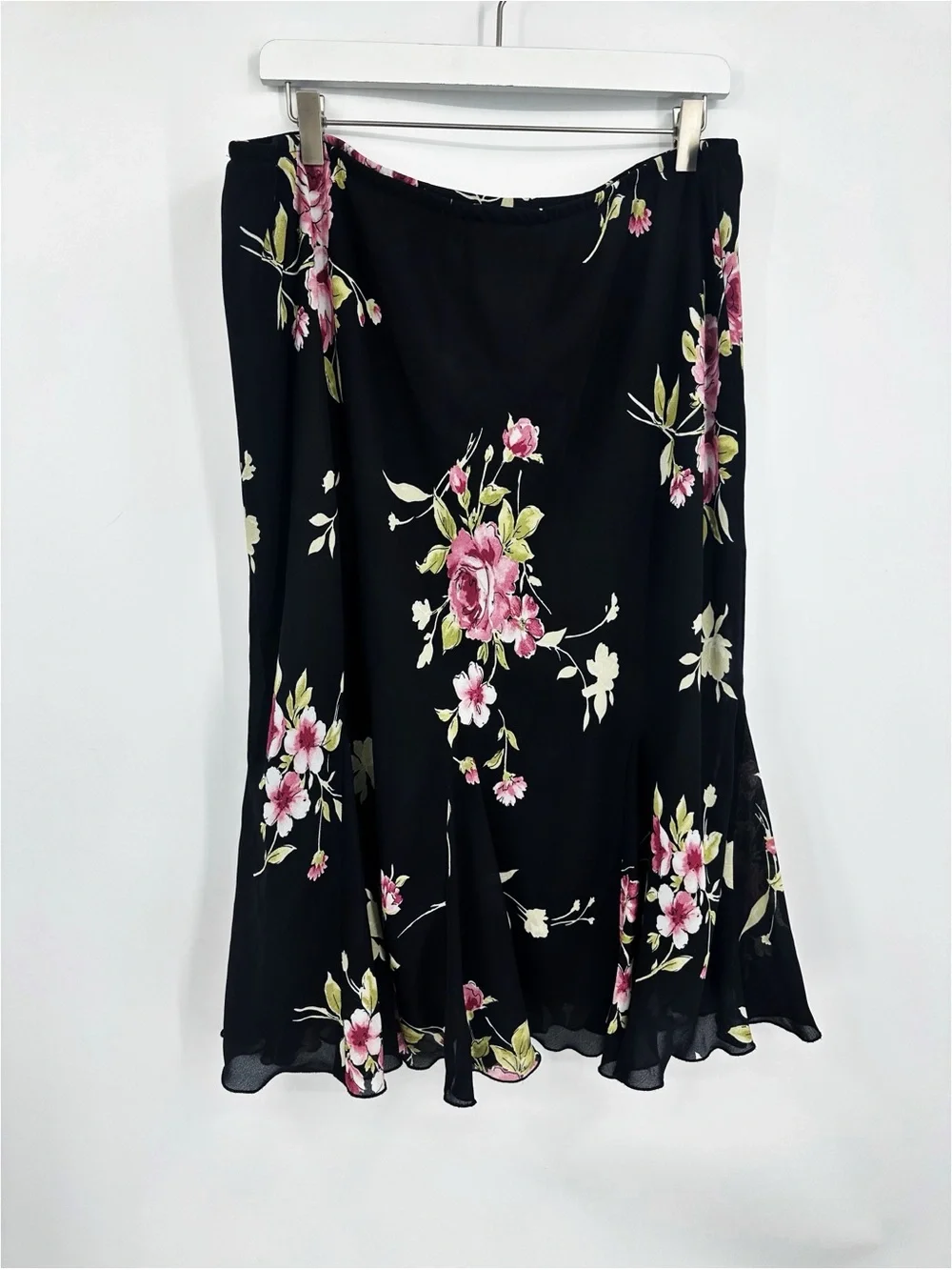 Vintage Y2K Black Floral Whimsical Midi Skirt Size 22W Plus Size Fairycore